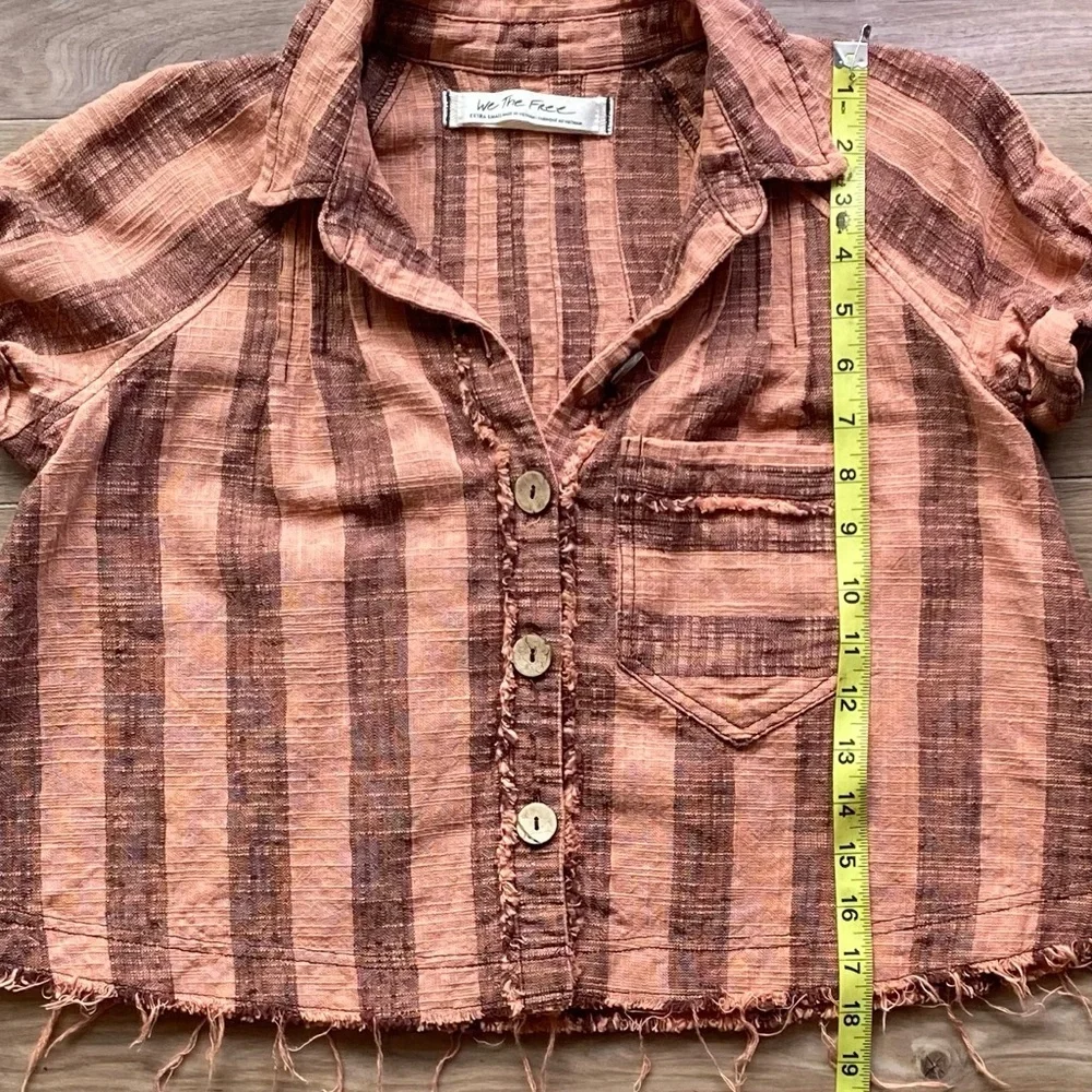 Free People Peach and Brown Striped Button-Down Shirt - Picture 4 of 8